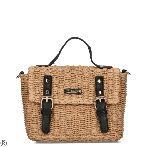 Плетена чанта с дълга дръжка за рамо- Flora & Co Black 10980