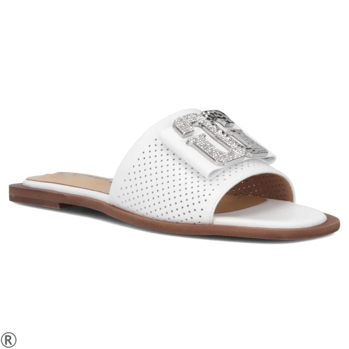 Бели чехли от естествена кожа- Frida White 11009