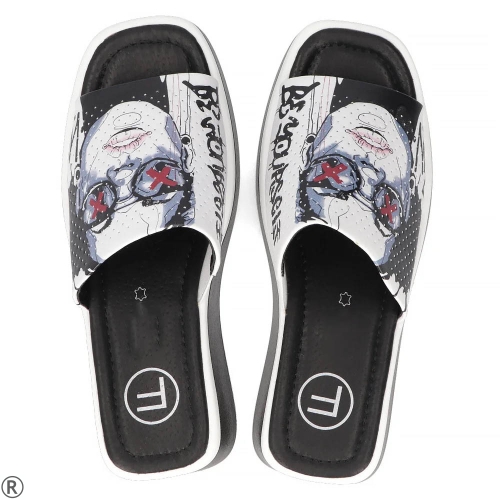 Черни дамски чехли на платформа естествена кожа - Keila Black 11010