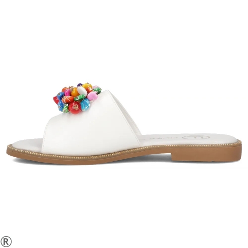 Бели равни чехли с камъни- Dara White 11011