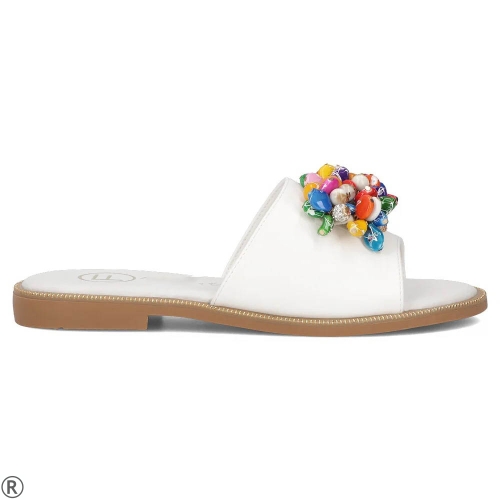 Бели равни чехли с камъни- Dara White 11011