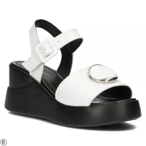 Бели сандали на платформа от естествена кожа- Jaklin White 11013