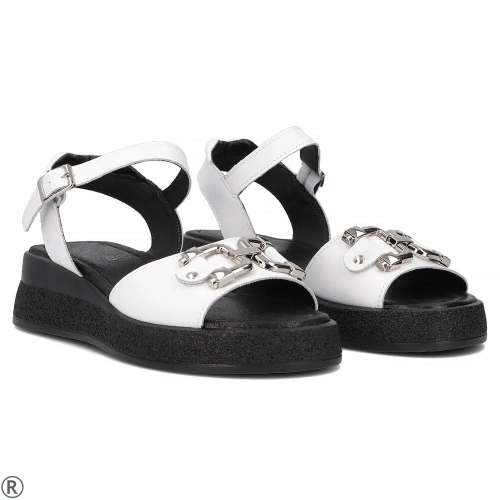 Дамски сандали на платформа от естествена кожа- Greta White 11014