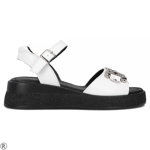 Дамски сандали на платформа от естествена кожа- Greta White 11014