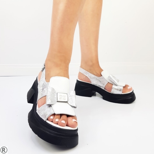 Бели сандали от естествена кожа- Mira White 11028