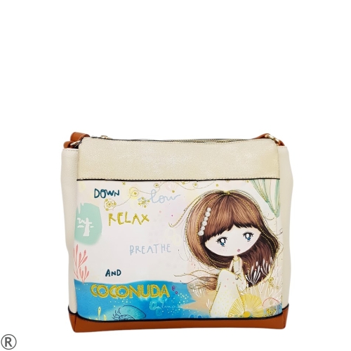 Цветна чанта с дълга дръжка- Sindi Beige 11040