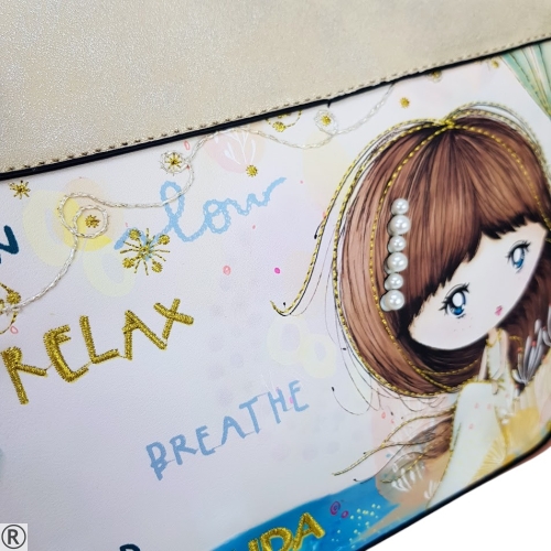 Цветна чанта с дълга дръжка- Sindi Beige 11040