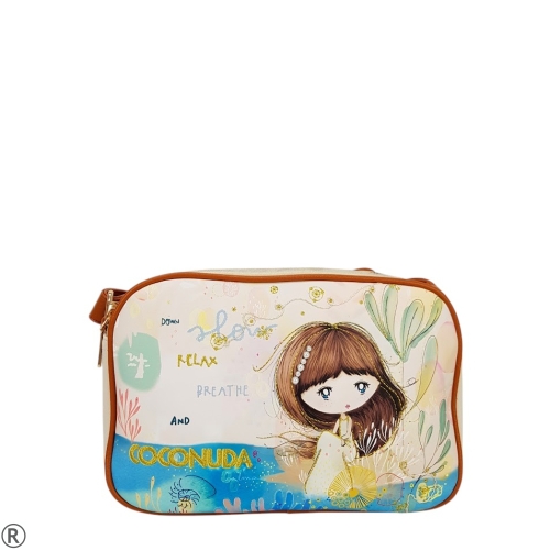 Цветна чанта с дълга дръжка и две отделения- Sindi Beige 11049