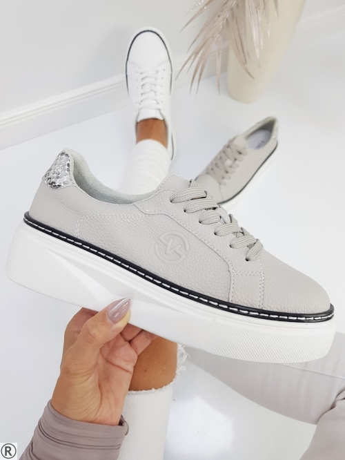 Сиви дамски кецове от естествена кожа- Aida Grey 11096