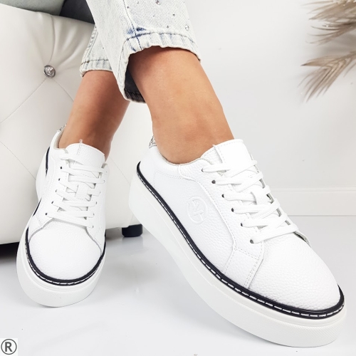 Бели дамски кецове от естествена кожа- Aida White 11097