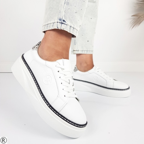 Бели дамски кецове от естествена кожа- Aida White 11097