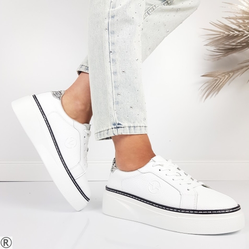 Бели дамски кецове от естествена кожа- Aida White 11097