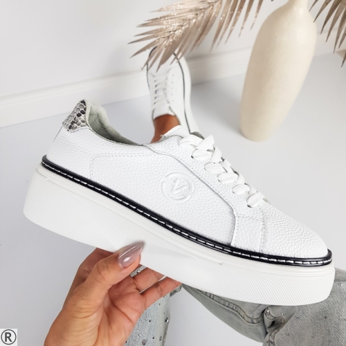 Бели дамски кецове от естествена кожа- Aida White 11097