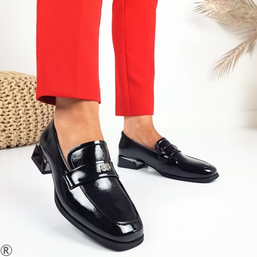 Черни лачени лоуфъри от естествена кожа- Sidni Black 11091