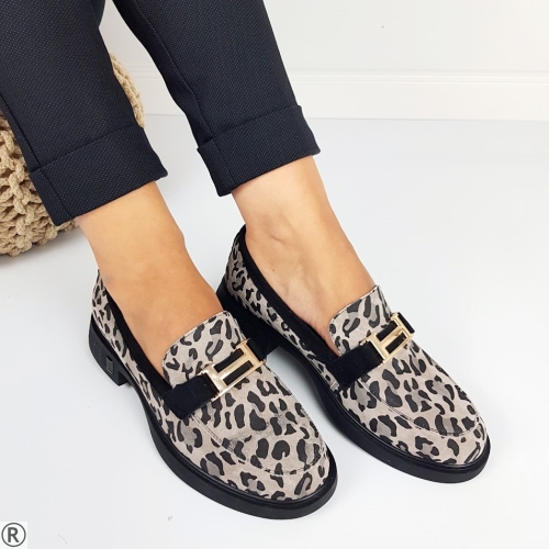 Дамски леопардови мокасини- Serina Beige 11090