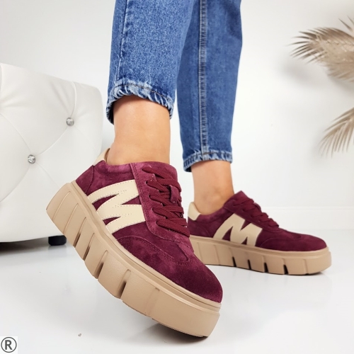 Кецове от естествен велур на платформа- Vera 11089