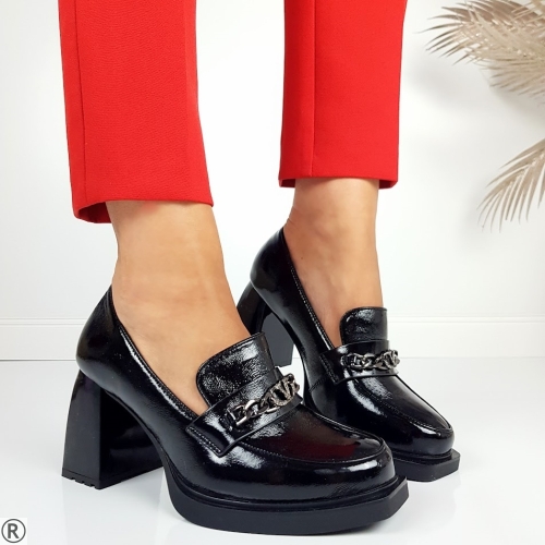 Елегантни черни обувки на ток и платформа- Elza Black 11088