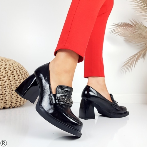 Елегантни черни обувки на ток и платформа- Elza Black 11088
