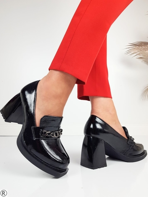 Елегантни черни обувки на ток и платформа- Elza Black 11088