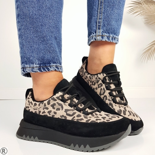 Леопардови маратонки от естествен велур- Rita 11113