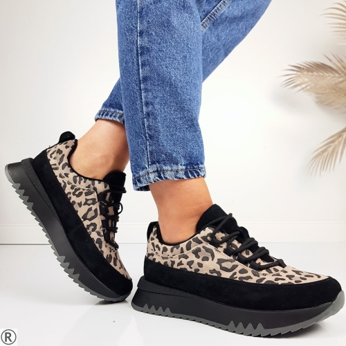 Леопардови маратонки от естествен велур- Rita 11113