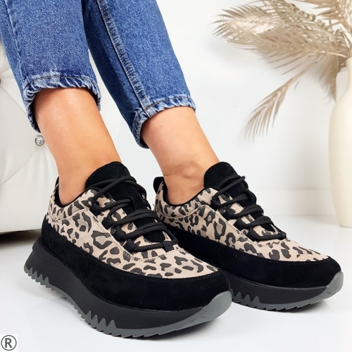 Леопардови маратонки от естествен велур- Rita 11113