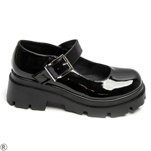 Черни лачени обувки на ток и платформа- Greis Black 11115