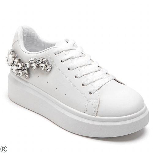 Бели кецове с камъни- Rene White 11116