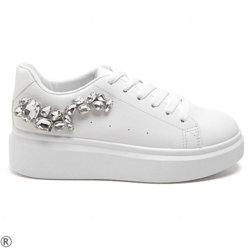 Бели кецове с камъни- Rene White 11116