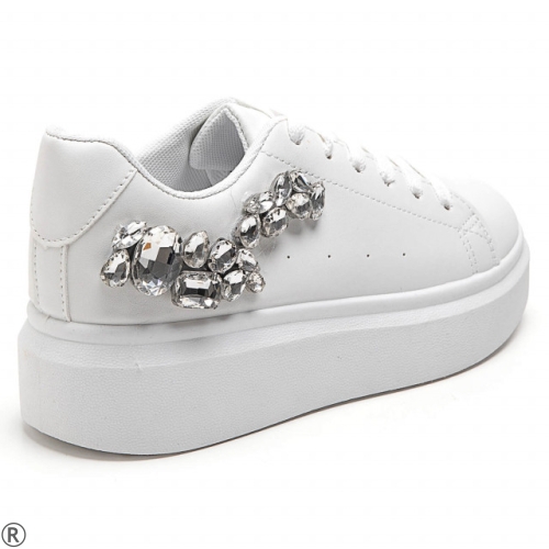 Бели кецове с камъни- Rene White 11116