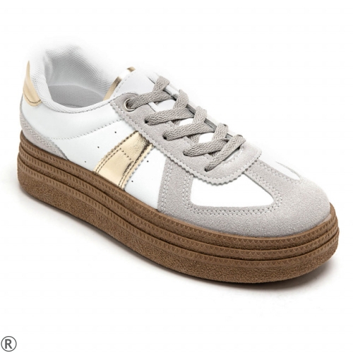 Дамски кецове в бял и сив цвят- Amanda Gold 11118