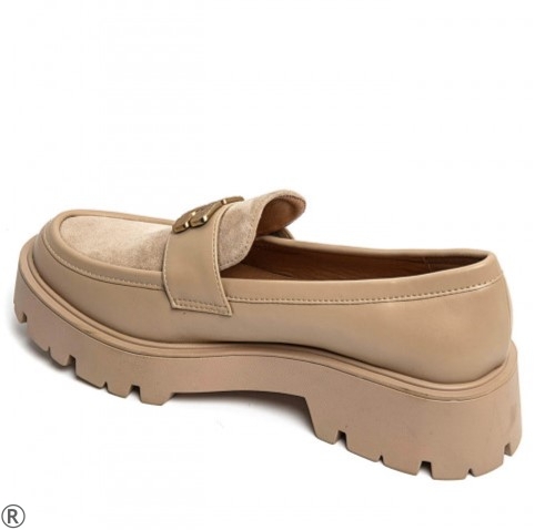 Бежови дамски мокасини със златна тока- Sisi Beige 11122