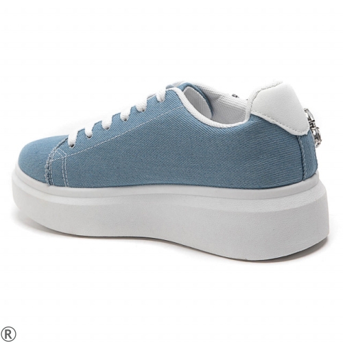 Дънкови дамски кецове с камъни- Rene Blue 11125