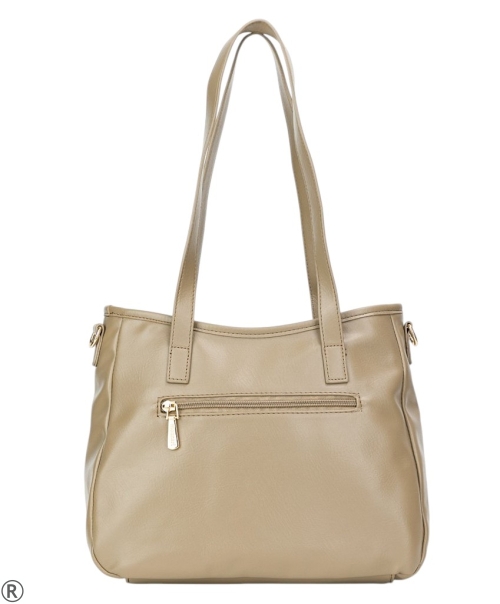 Бежова чанта от кожа и велур с дълги дръжки- Monnari 11143