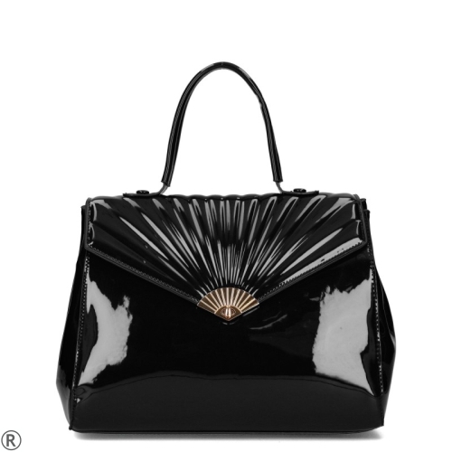 Черни лачени обувки с каишка- Klara Black 10144