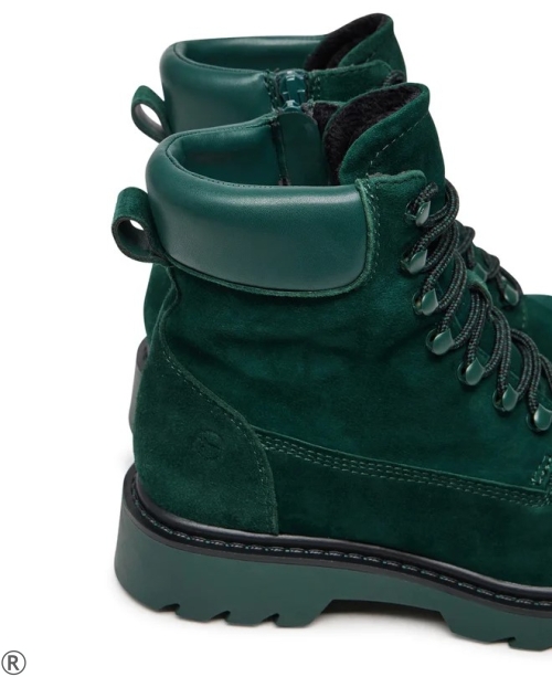 Зелени боти от естествен велур с връзки- Tamaris Green 11179