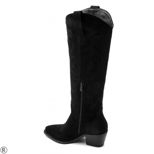 Черни каубойски ботуши от велур- Amanda Black 11181