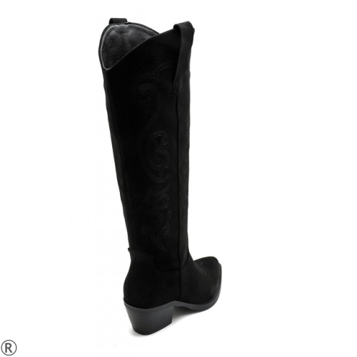 Черни каубойски ботуши от велур- Amanda Black 11181