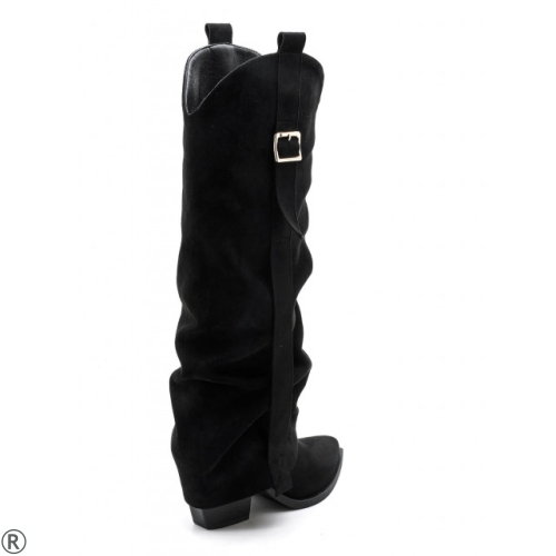 Черни каубойски ботуши с катарама- Rita Black 11184