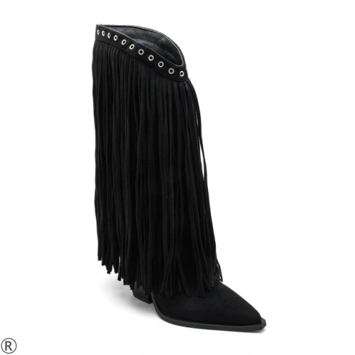 Черни каубойски ботуши с ресни- Klear Black 11186
