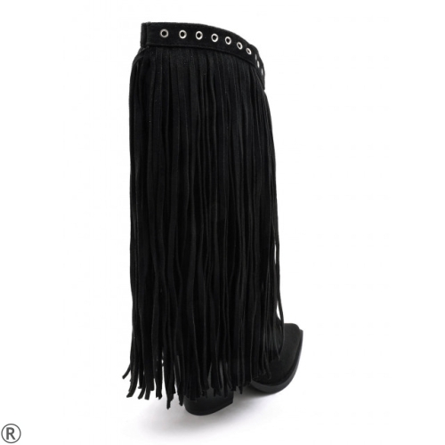 Черни каубойски ботуши с ресни- Klear Black 11186