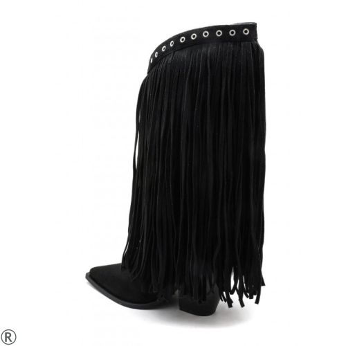 Черни каубойски ботуши с ресни- Klear Black 11186