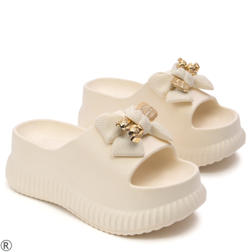 Бежови дамски чехли с мече- Tedy Bear Beige 11052