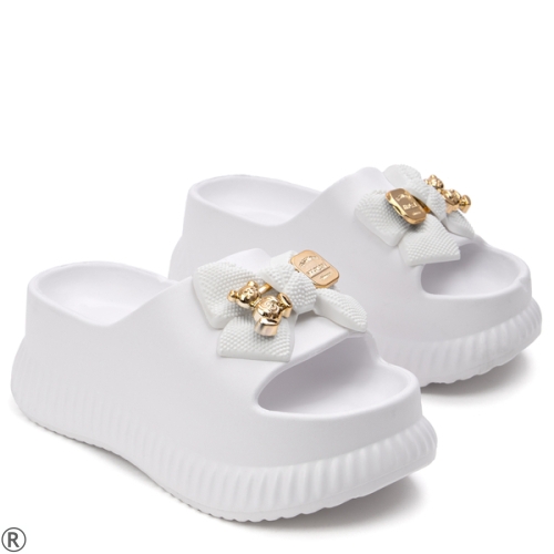 Бели дамски чехли с мече- Tedy Bear White 11187