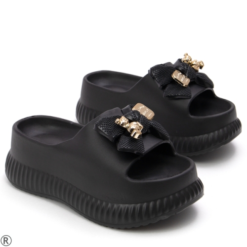 Черни дамски чехли с мече- Tedy Bear Black 11188