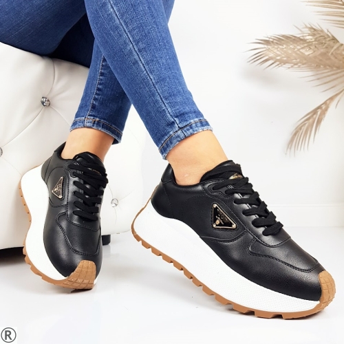 Черни дамски сникърси на платформа- Valera Black 11190
