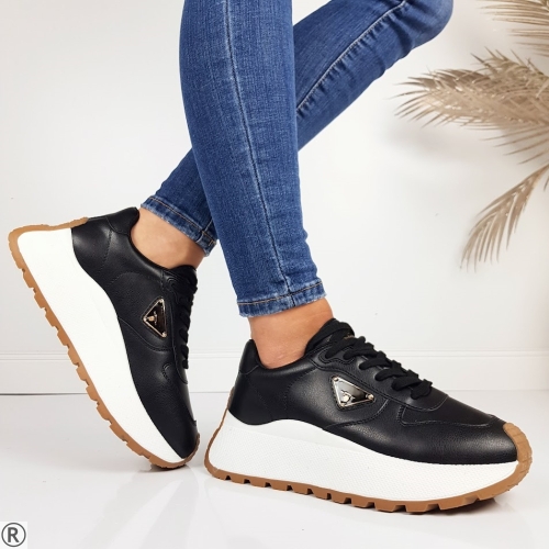 Черни дамски сникърси на платформа- Valera Black 11190