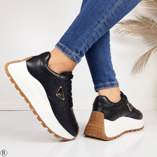 Черни дамски сникърси на платформа- Valera Black 11190