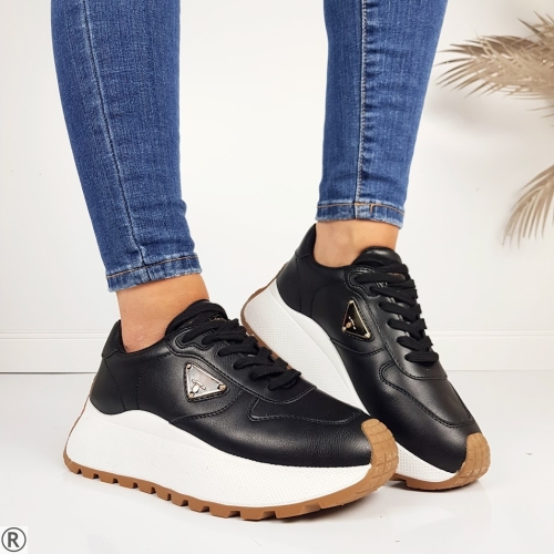 Черни дамски сникърси на платформа- Valera Black 11190