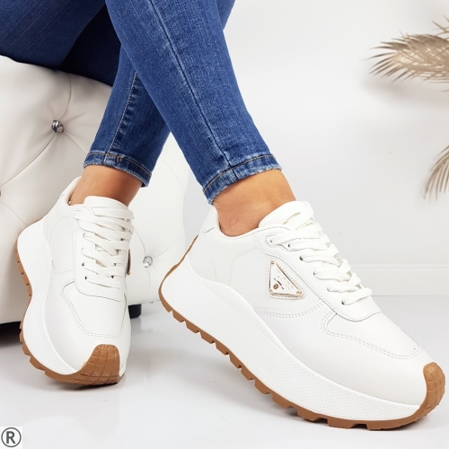 Бели дамски сникърси на платформа- Valera White 11192